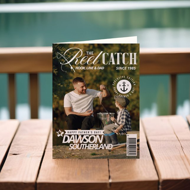 Fun Father's Day Dad Fishing Photo Magazine Cover Card (Fun Father's Day Dad Fishing Photo Magazine Cover Card)