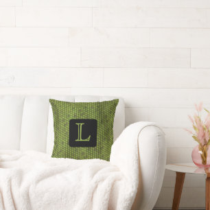 FUN FAUX GREEN LIZARD PRINT, MONOGRAM CUSHION