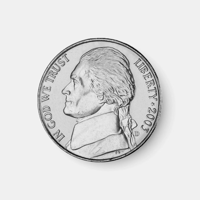 Fun Faux Nickel Coin Refrigerator Magnet (Front)