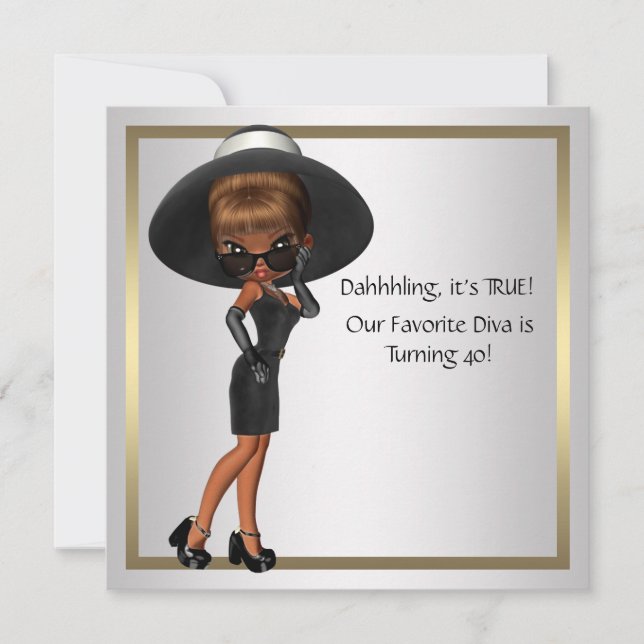 Fun Favourite Diva Womans Black 40th Birthday Part Invitation (Front)