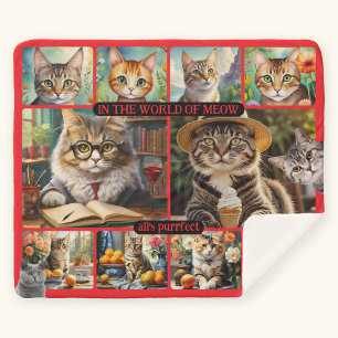 Fun Feel Good Cat Art Collage  Sherpa Blanket