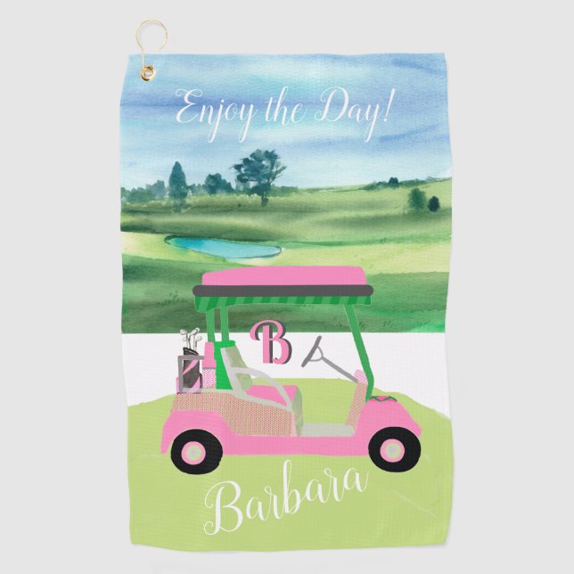 Fun Fem Golf Cart Personalised Name Golf Towel (Front)