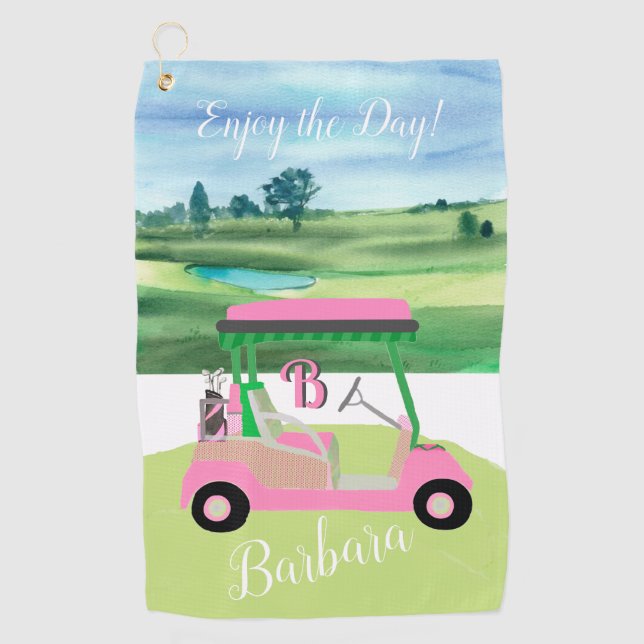 Fun Fem Golf Cart Personalised Name Towel (Front)