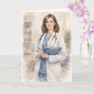 Fun Female Doctor Watercolor Ezekiel 25-17 Card