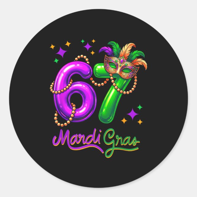 Fun Festive 67 Mardi Gras Party Balloons Beads Mas Classic Round Sticker (Front)