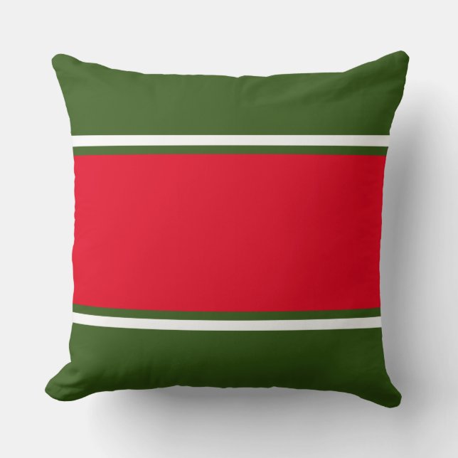 Fun Festive Bright Red Dark Green Holiday Stripes Cushion (Front)