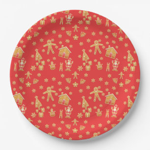 Fun Festive Christmas Gingerbread Village Pattern Paper Plate