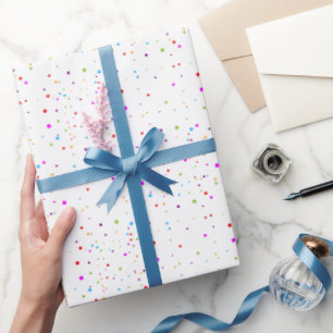 Fun Festive Colourful Confetti on WHITE Wrapping Paper