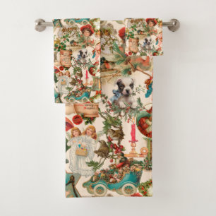 Fun, Festive & Colourful Vintage Christmas Ephemer Bath Towel Set
