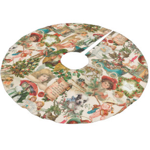Fun, Festive & Colourful Vintage Christmas Ephemer Brushed Polyester Tree Skirt