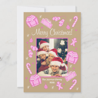 Fun & Festive Crafty Pink Doodle Holiday Card