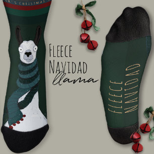 Fun Festive “Fleece Navidad” Pun Llama Green  Socks