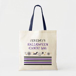 Fun, Festive Ghosts & Stripes Custom Halloween Tote Bag