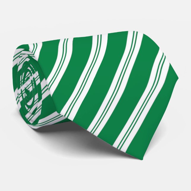 Fun festive green white candy cane stripes tie (Rolled)