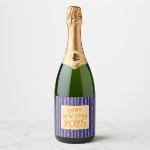 Fun festive Happy New Year midnight blue stripes Sparkling Wine Label