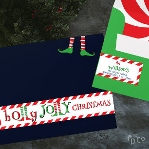 Fun Festive Holly Jolly Christmas Elf Legs Wrap Around Label