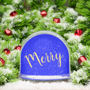 Fun Festive MERRY Script Royal Blue Background Snowglobe