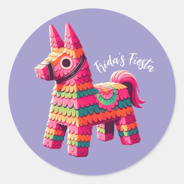 Fun Festive Mexican Colourful Piñata Custom Name  Classic Round Sticker (Front)