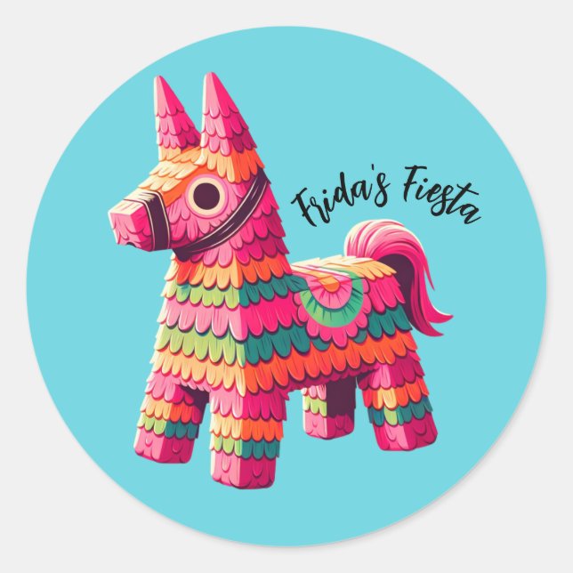 Fun Festive Mexican Colourful Piñata Custom Name  Classic Round Sticker (Front)