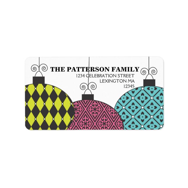 Fun Festive Modern Patterned Ornaments Address Label (Front)