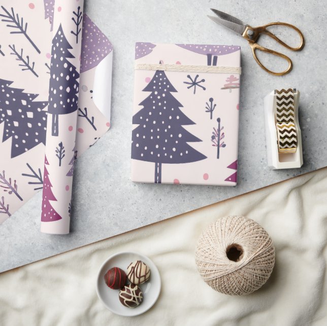 Fun Festive Pink Christmas Tree Pattern  Wrapping Paper (Crafts)