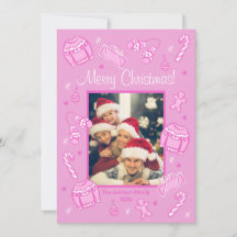 Fun & Festive Pink Doodle Holiday Card