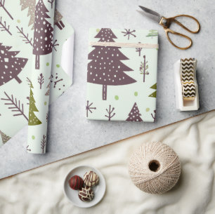 Fun Festive Plum Green Christmas Tree Pattern  Wrapping Paper