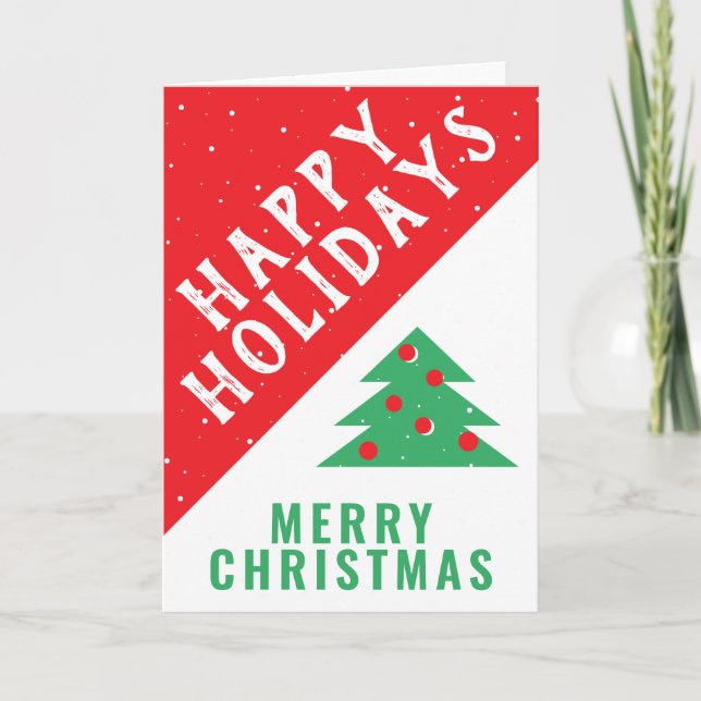 Fun festive red and green Christmas tree Holiday Card (Front)