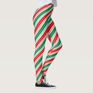 Fun festive red green candy cane stripes leggings