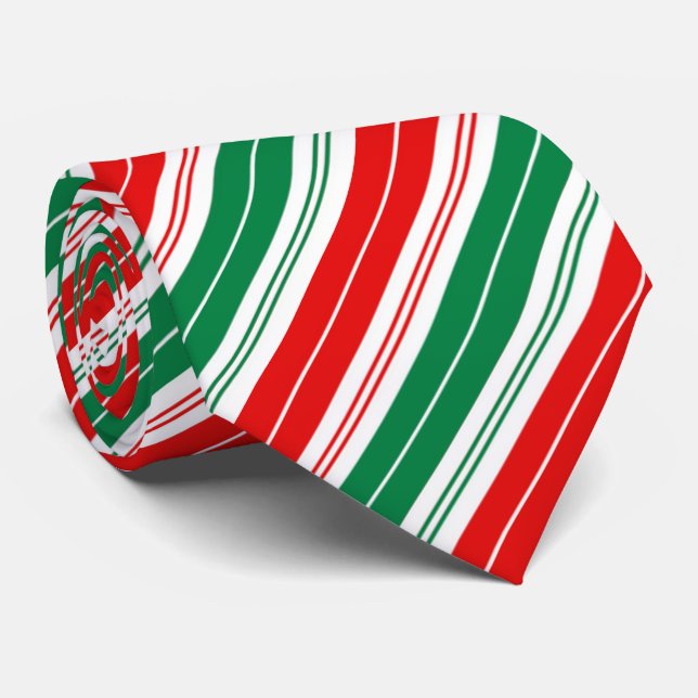 Fun festive red green candy cane stripes tie (Rolled)