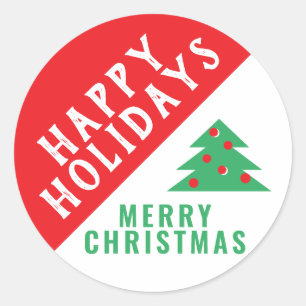 Fun Festive Red Green Merry Christmas Tree Holiday Classic Round Sticker