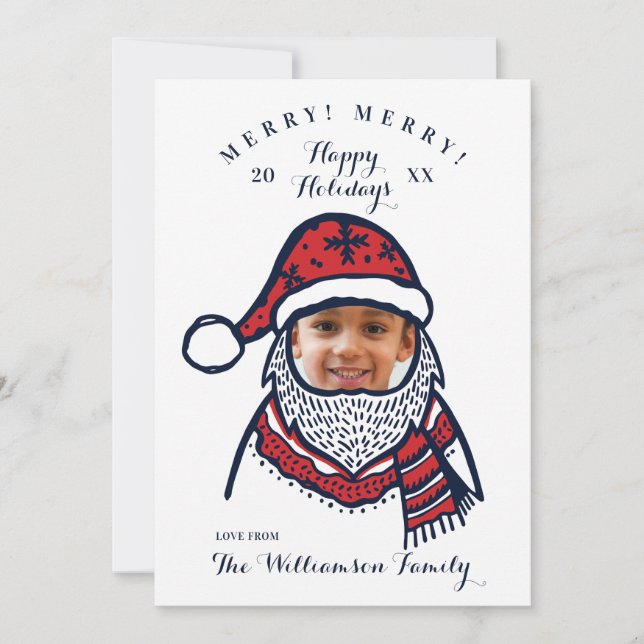 Fun, Festive Red Plaid Santa Claus Character Photo Holiday Card (Front)