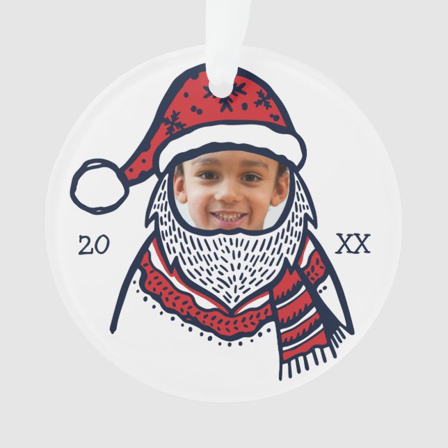 Fun, Festive Red Plaid Santa Claus Character Photo Ornament (Front)