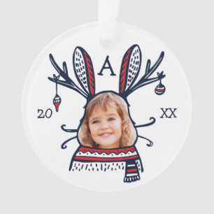 Fun Festive Red Plaid Winter Bunny Character Photo Ornament