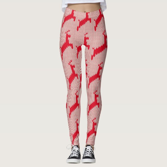 Fun Festive Reindeer Red Sweater Leggings  (Front)