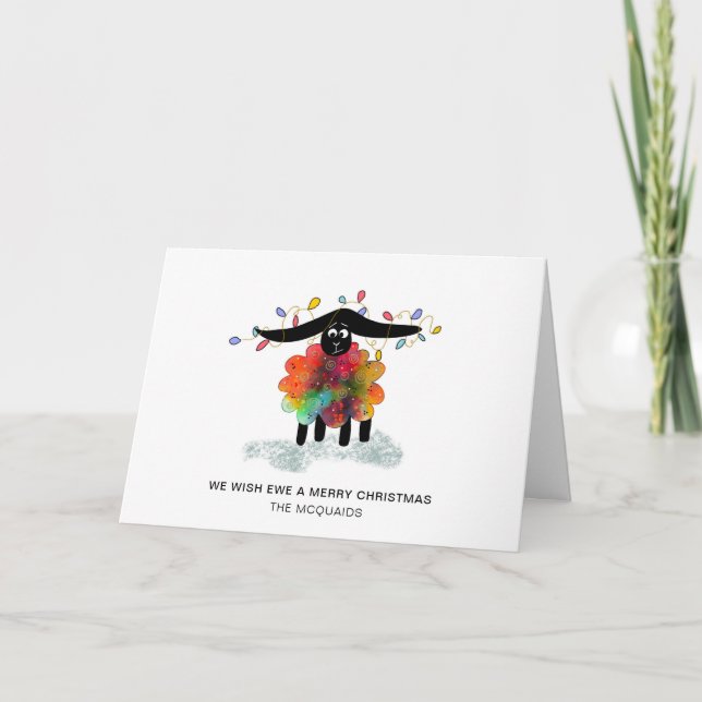 Fun  Festive Sheep with Christmas Lights Holiday Card (Front)