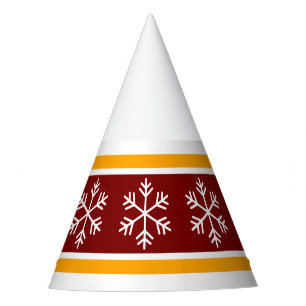Fun Festive Snowflakes Vintage Red Yellow Stripes Party Hat