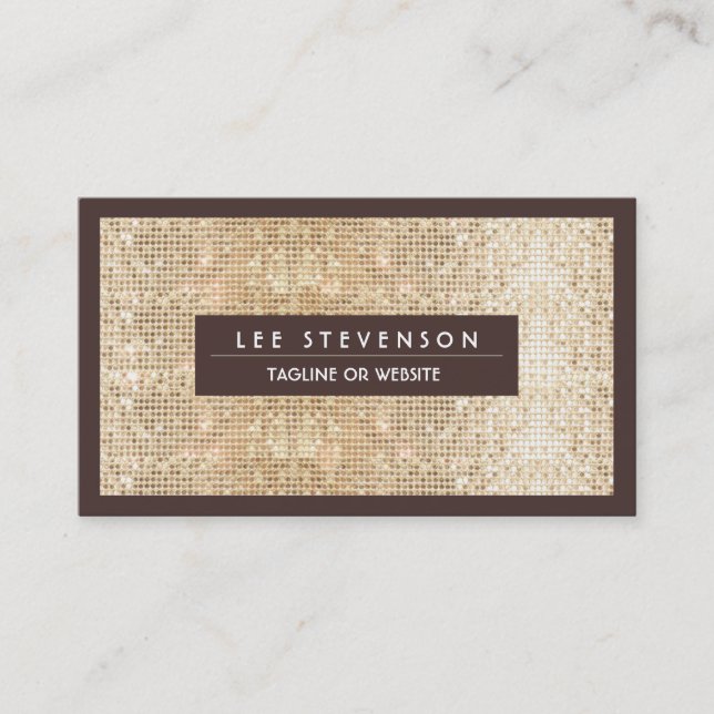 Fun Festive Sparkly Gold Sequin Retro Salon Business Card (Front)