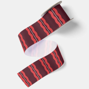 Fun festive stripes wavy burgundy red holiday satin ribbon