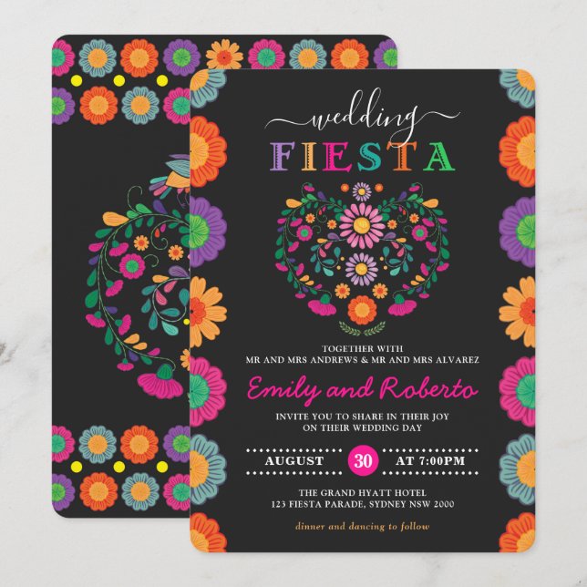 Fun & Festive Wedding Fiesta Mexican Floral Wreath Invitation (Front/Back)
