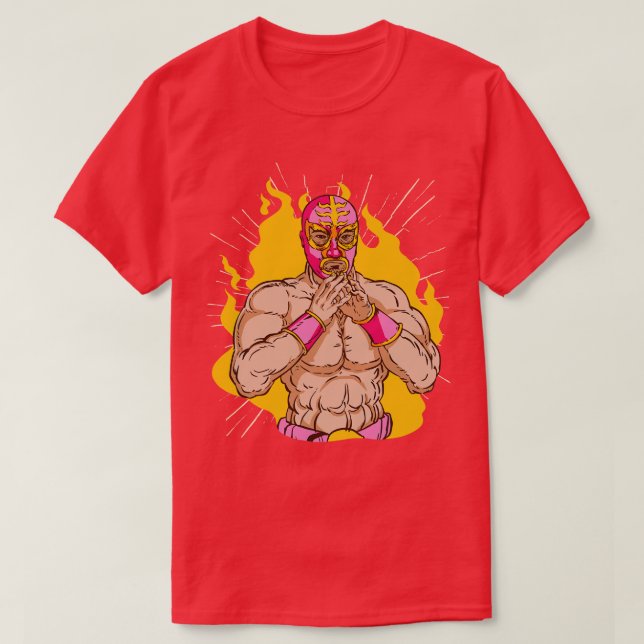Fun Fiery Mexican Luchador Wrestler Illustration T-Shirt (Design Front)