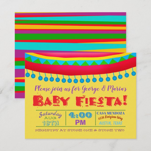Fun Fiesta Baby Shower Invitations (Front/Back)