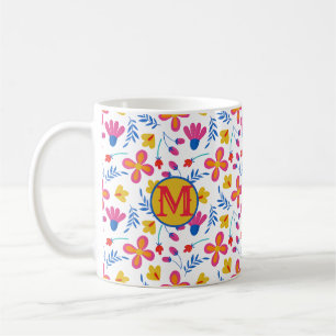 Fun Fiesta Floral Customised Initial  Coffee Mug