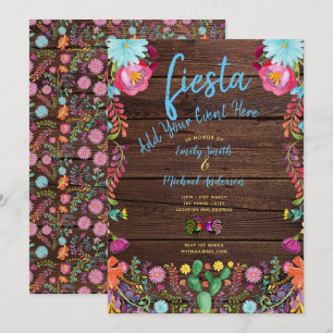 Fun Fiesta Watercolor Folk Flowers Couples Invite