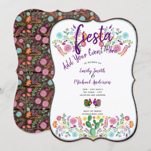 Fun Fiesta Watercolor Folk Flowers Couples Invites