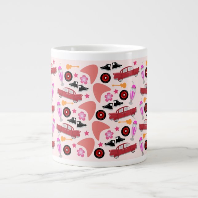 Fun Fifties Cars Guitars Boomerangs Pattern Look Large Coffee Mug (Front)