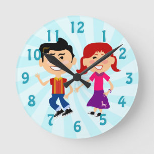 Fun Fifties Happy Dance Kids Retro Art Round Clock