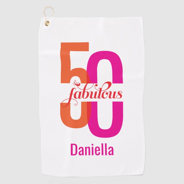Fun Fifty & Fabulous 50th Birthday Golf Towel (Front)