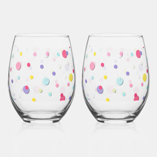 Fun Filled Colourful Polka Dot Print  Stemless Wine Glass
