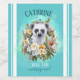 Fun finacee Ask her lemur tropical floral custom Wine Label